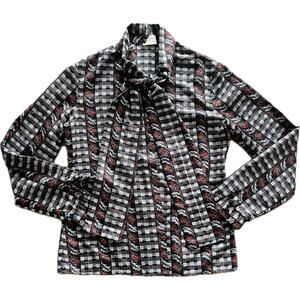 Vintage Western Women's Blouse The Branch Brown Plaid Neck Tie Pussybow Medium
